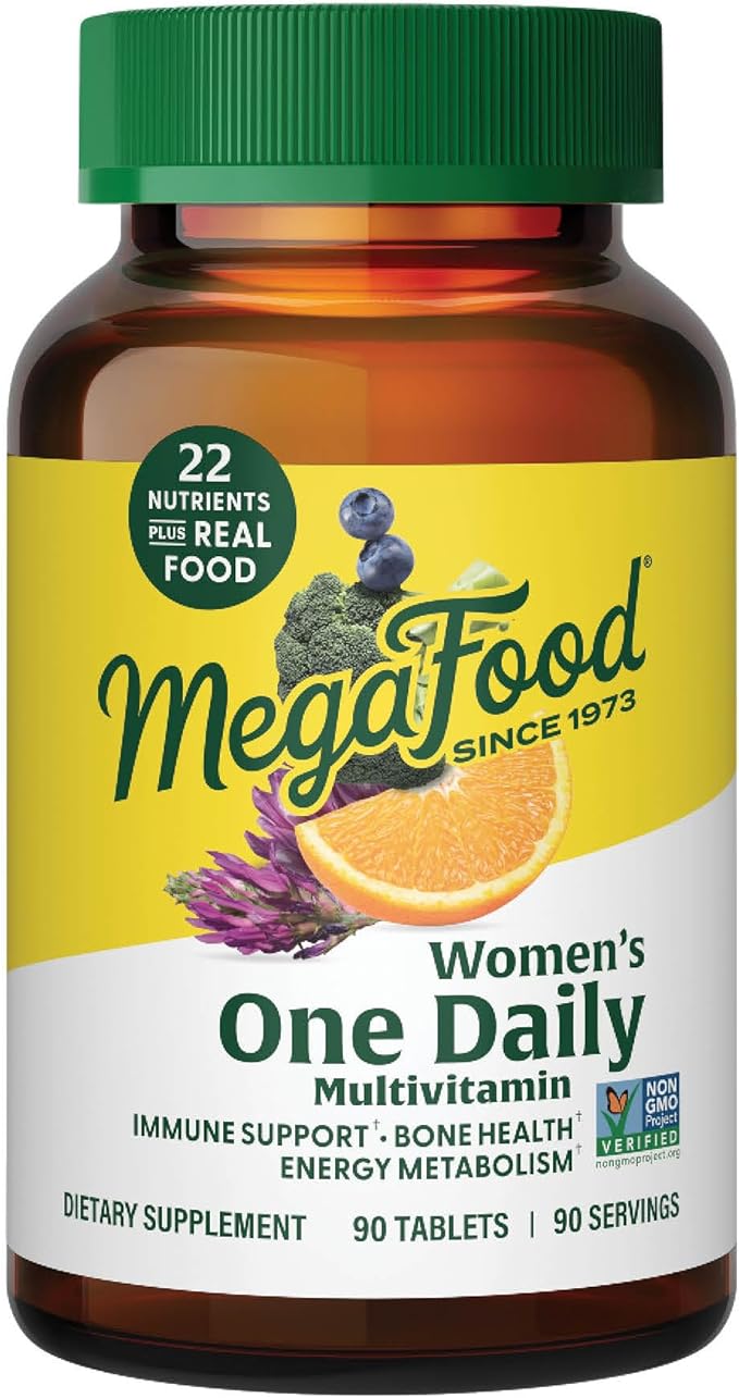 MegaFood Womens Multivitamin One Daily - Multivitamin for Women - Vitamin C, Vitamin D, Iron & B Vitamins - Bone, Energy Metabolism & Immune Support - Vegetarian, GlutenFree - 90 Tablets, 90 Servings