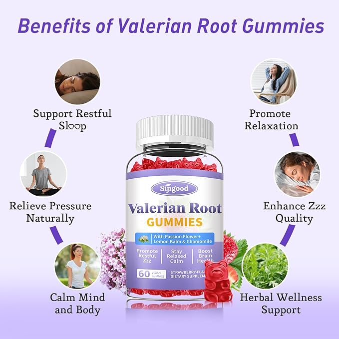 2 Pack Valerian Root Gummies Organic, Valerian Root Supplement for Zzz, Relaxation & Calm, Natural Herbal Supplement for Men & Women, Melatonin Free, Vegan, Non-GMO, Strawberry Flavor, 60 Count