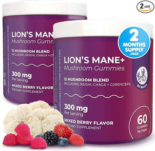 DR. MORITZ Lions Mane Gummies for Adults and Kids 4+ - Mushroom Gummies with 12-in-1 Blend Including Reishi & Chaga - Lions Mane for Kids and Adults - No Sugar Added, Non-GMO (120 Count)