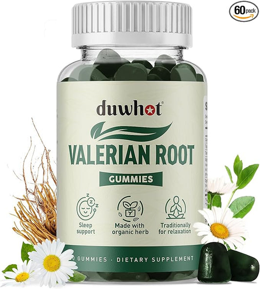 Valerian Root Gummy, Organic Valerian Root for Sleep & Stress Relief, Enhanced with Chamomile Flower for Adults, Kids-Friendly, Apple Flavor, 60 Counts