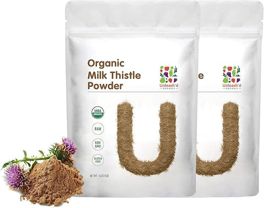 UNLEASH'D ORGANIC Organic Milk Thistle Powder 2-Pack Rich in Silymarin and Antioxidants Immune Support 100% Pure and Organic