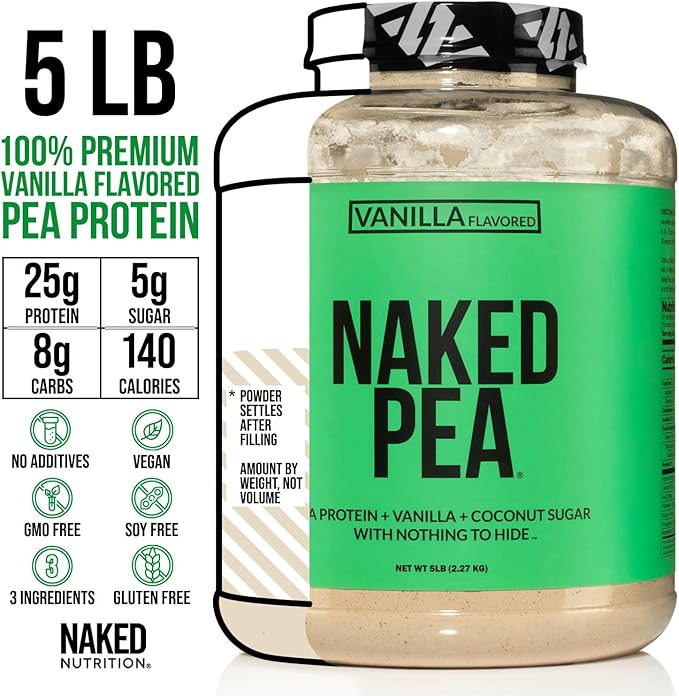 NAKED Pea - Vanilla Pea Protein - Pea Protein Isolate from North American Farms - 5lb Bulk, Plant Based, Vegetarian & Vegan Protein. Easy to Digest, Non-GMO, Gluten Free, Lactose Free, Soy Free
