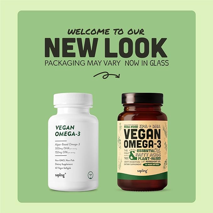 Vegan Omega 3 Supplement - Plant Based DHA & EPA Fatty Acids - Carrageenan Free, Alternative to Fish Oil, Supports Heart, Brain, Joint Health - Sustainably Sourced Algae - 60 Softgels