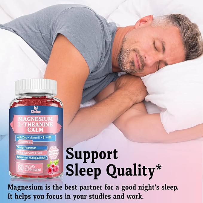 Magnesium Gummies with 2000mg Magnesium, Plus L-Theanine, Zinc, Vitamin D, B1,B6 for Adults and Kids, Stress & Muscle Relief, Sugar Free，Raspberry (60 Counts)