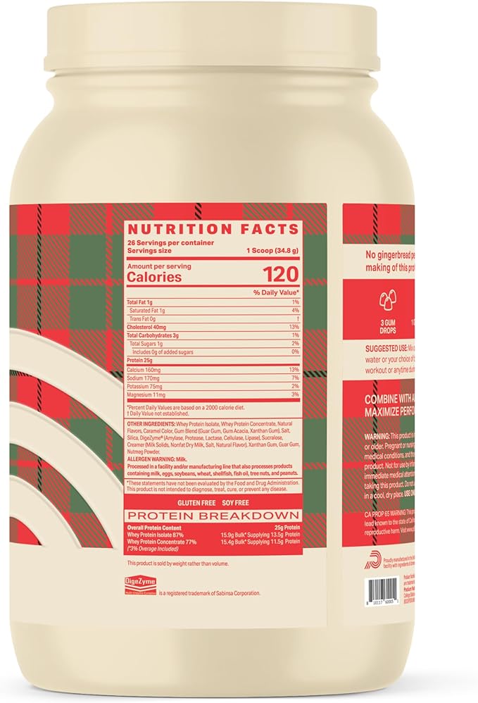 Podium Nutrition Whey Protein Powder, Gingerbread, 25g Protein Per Serving with Digestive Enzymes, Whey Protein Isolate & Concentrate, Gluten Free, Low Carb, Low Sugar & Soy Free, 27 Servings