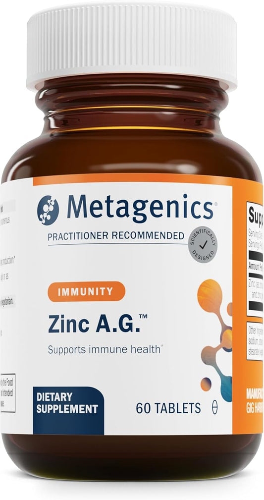 Metagenics Zinc A.G. - Highly Absorbable - 20 mg Zinc - For Immune Support, Bone Health & Energy Metabolism* - Zinc Arginate & Zinc Glycinate - Non-GMO & Gluten-Free - 60 Tablets