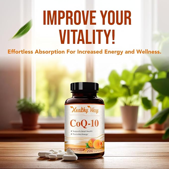Coenzyme Q10 200mg CoQ10 Supplement -Once Daily CoQ10 200mg Powder Capsules for Heart Health, Antioxidant & Energy Support -Non-GMO, Quick Absorption Ubiquinone Q10 Coenzyme (200 Count (Pack of 1))
