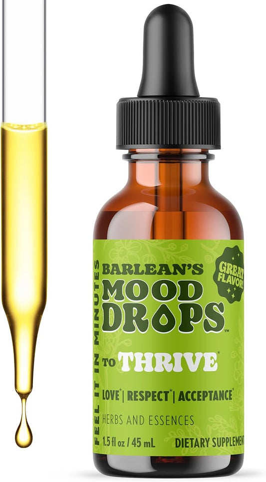 Barlean's Mood Booster Supplement, Thrive Liquid Drops Supplements, Ashawagandha, L Theanine, and Lion's Mane Extract, Adaptogen Herbs Drops, 1.5 oz