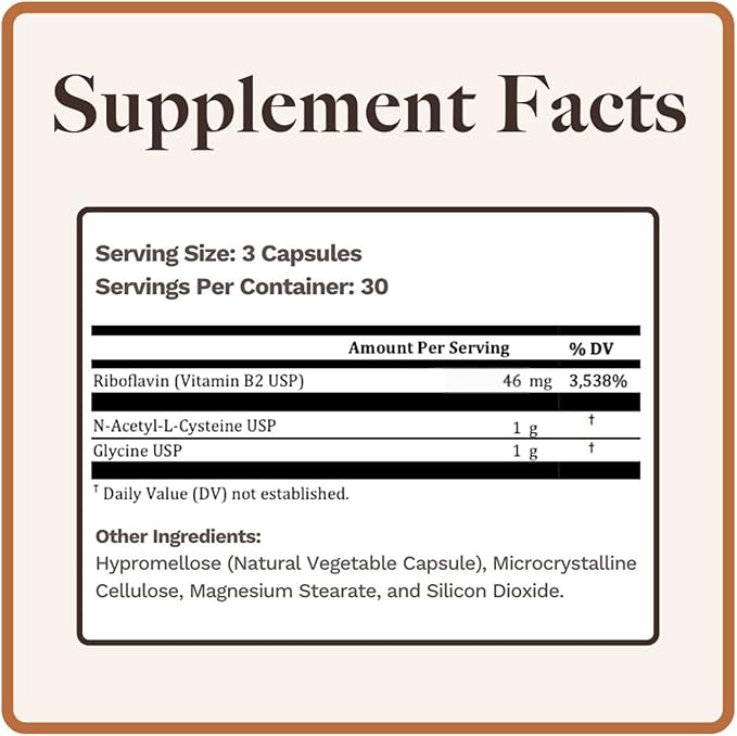 GlyNAC+ Supplement | 1,000mg of Glycine & NAC (N-Acetyl cysteine) | with Vitamin B2 Cofactor for Glutathione Production | 90 Capsules