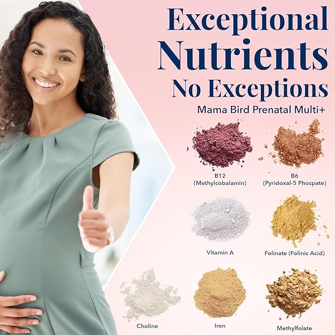 Best Nest Wellness Mama Bird Prenatal Multi Plus - Prenatal Care Supplement Supports Brain & Digestive Health - Vegan Multivitamin with L-Methylfolate, Probiotics & More - 30 Caplets (30 Servings)