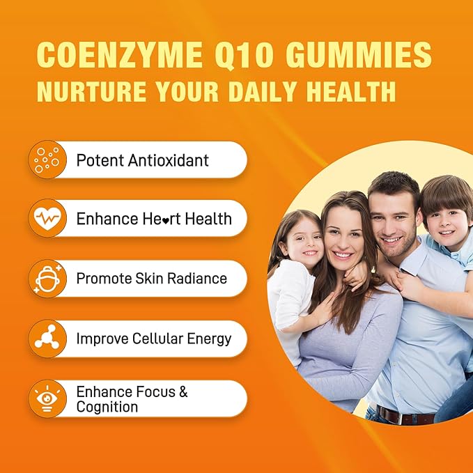 2 Pack CoQ10 Gummies, Plus Omega-3, Vitamin B3 and Zinc, Magnesium, 5X High Absorption Coenzyme Q10 Supplements, q10 for Boost Cellular Energy, Potent Antioxidant & Brain, Peach Flavor, 120 Cts