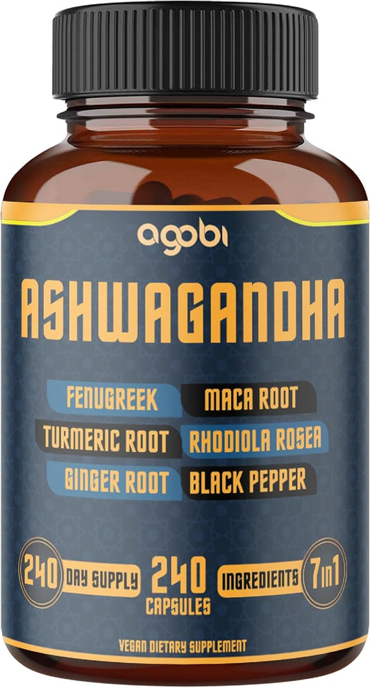 240 Capsules - 8 Month Supply - 7in1 with Fenugreek, Maca, Turmeric, Rhodiola, Ginger, and Black Pepper - Mood, Strength, Spirit and Energy Support Supplement