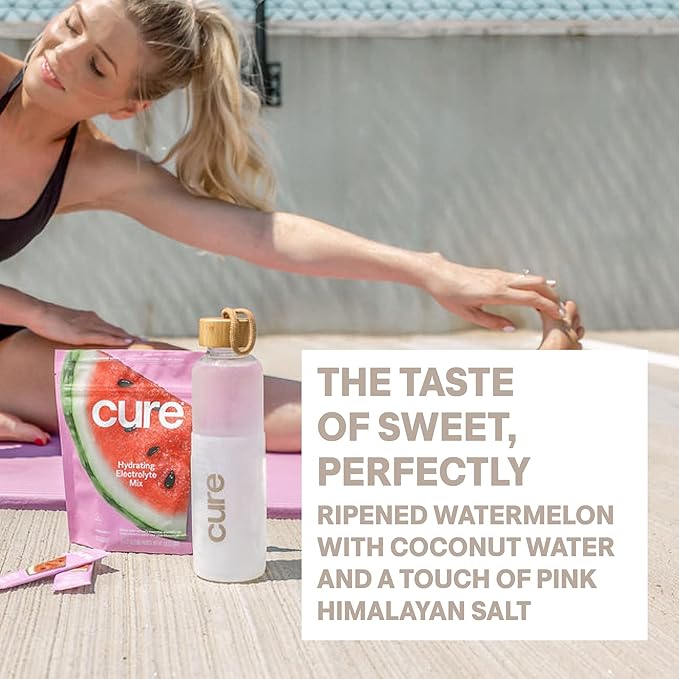Cure Hydration | Plant-Based Electrolyte Drink Mix | No Added Sugar | FSA & HSA | Dehydration Relief Powder Made with Coconut Water | Non-GMO | Vegan | Pouch of 14 Packets - Waternelon