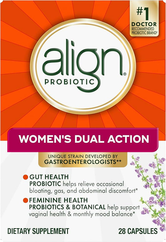 Align Probiotic, Women's Dual Action, Probiotics for Women, Multi-Strain Probiotic with Chaste Tree, Supports Feminine Health, Soothes Occasional Abdominal Discomfort, 28 Capsules (Packaging May Vary)