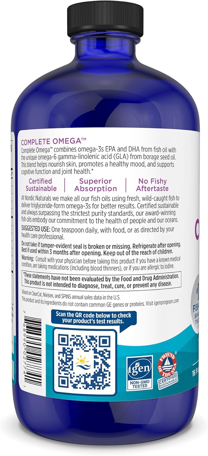 Nordic Naturals Complete Omega, Lemon Flavor - 16 oz - 1270 mg Omega-3 - EPA & DHA with Added GLA - Healthy Skin, Cognition, Positive Mood - Non-GMO - 96 Servings