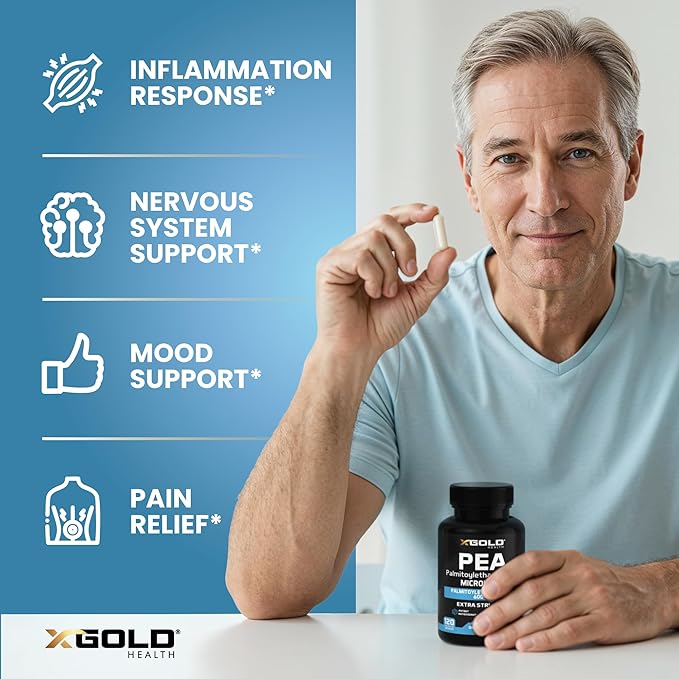 Palmitoylethanolamide Pea Supplement 600 mg | Micronized Pea 99% Highly Purified and Bioavailable | Made in USA | Supplement for Men and Women - 120 Capsules