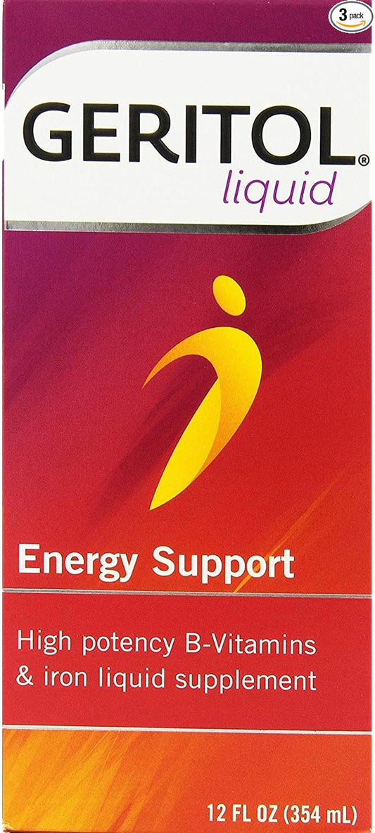 Geritol Liquid Energy Support, High Potency B-Vitamin & Iron Liquid Supplement, 12 Fl Oz (Pack of 3)