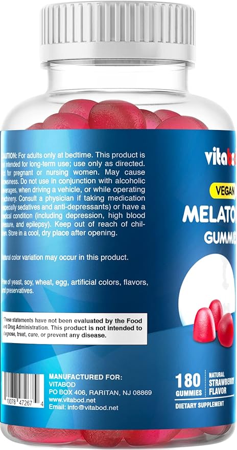 Melatonin 20mg Gummies - 180 Count - Drug Free - Natural Strawberry Flavor - Vegetarian, Non-GMO, Gluten Free (3 Bottles)