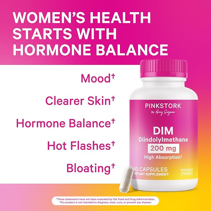 Pink Stork DIM Supplement for Women - Estrogen and Hormone Balance for Menopause, Perimenopause & PMS - DIM 200 mg Plus BioPerine for Mood Support - 60 Day Supply