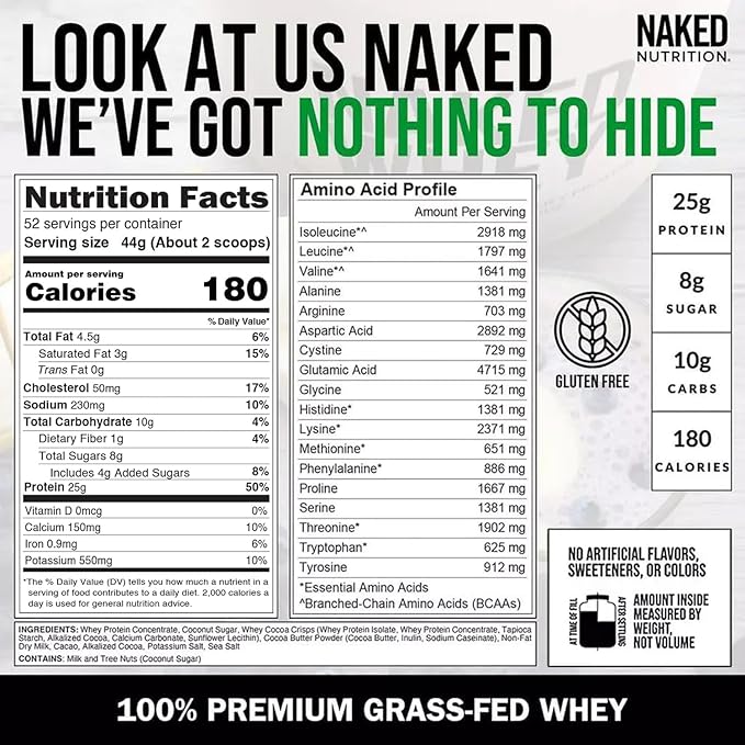 NAKED Whey Cookies and Cream Protein Powder - Grass Fed Whey Protein Powder, Non-GMO, No Soy, and Gluten Free - 52 Servings