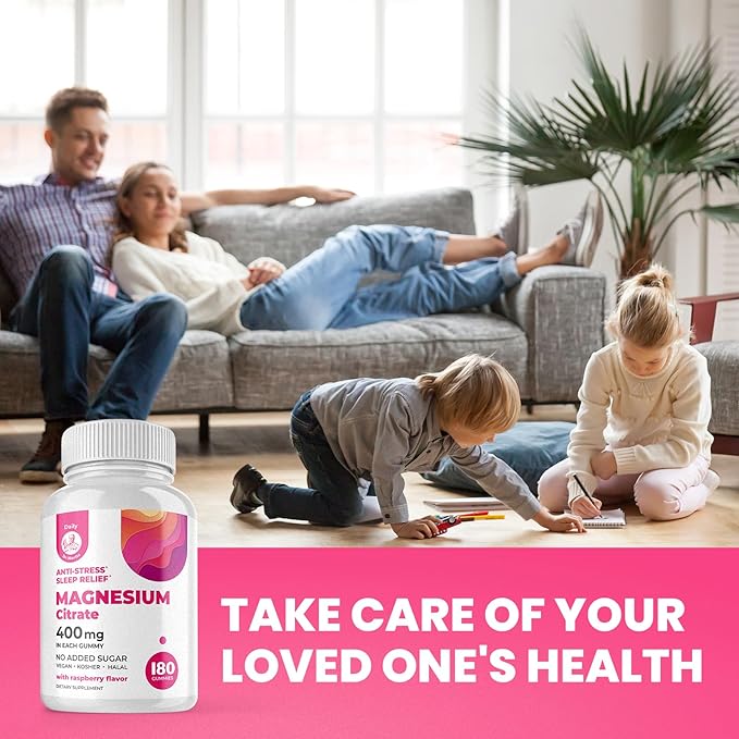 DR. MORITZ Magnesium Gummies for Adults - Low-Sugar 400 mg - Easy to Chew Adult and Kids Magnesium Citrate Gummies (180 Count) - Raspberry Flavored