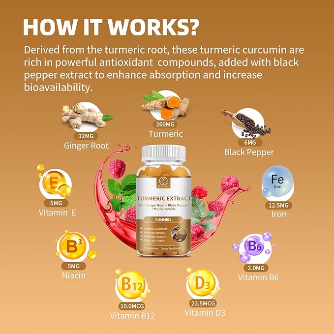 (2 Packs) Turmeric Curcumin with Black Pepper and Ginger Root, High Absorption Ultra Potent Turmeric Supplement for Joint Health & Digestion, Raspberry Flavor, 60 Count