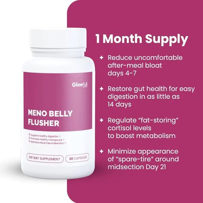 GleeFull Meno Belly Flusher - Menopause Supplements for Women - Hormone Balance for Weight Loss - Supports Digestion to Maintain Healthy Metabolism (1 Pack, 30 Count)