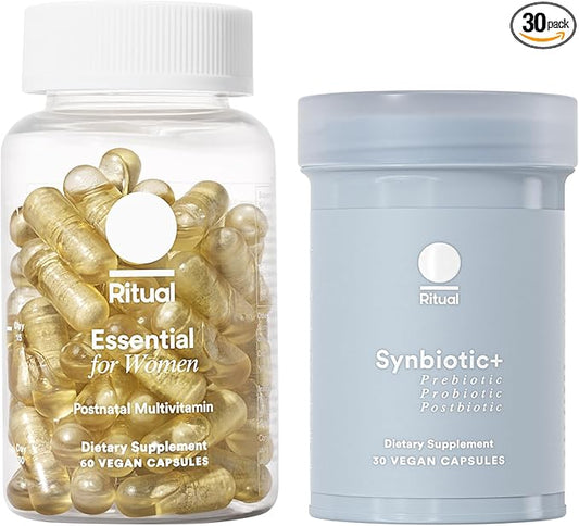 Ritual Postnatal Multivitamin and Gut Duo Supplements with Postnatal Vitamins and Synbiotic+: 3-in-1 Probiotic, Prebiotic, Postbiotic, Supports Lactation, and Gut Health, 30 Day Supply