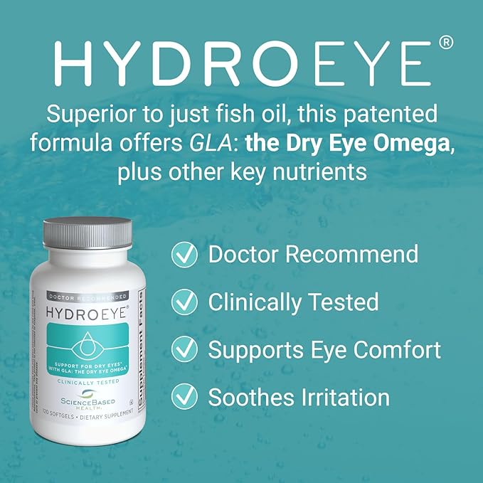 ScienceBased Health HydroEye Dry Eye Supplement – Clinically Tested Formula with GLA, EPA and DHA – Eye Comfort & Tear Film Support – 120 Softgels