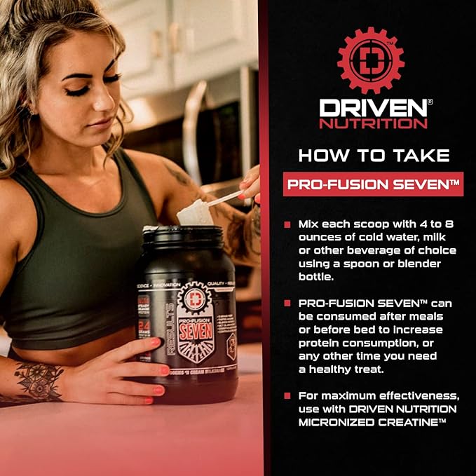 Driven Pro Fusion 7 Meal Replacement Powder - Men & Women, 3 lbs - 24g Protein Per Serving, Digestive Enzymes & MCT Oil - Gluten-Free - On-The-Go Energy & Supports Muscle Mass - Cafe Au Lait