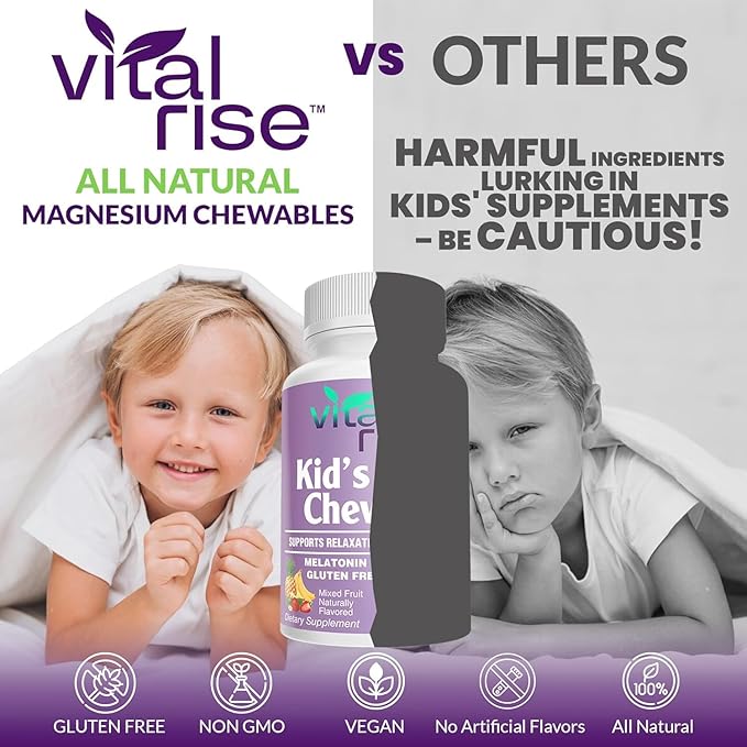 Kids Magnesium Chewables - Daily Supplement, Sugar-Free & Melatonin-Free, Supports a Healthy Stress Response & Focus, Fast-Absorbing Magnesium with L-Theanine, Mixed Fruit Flavor,