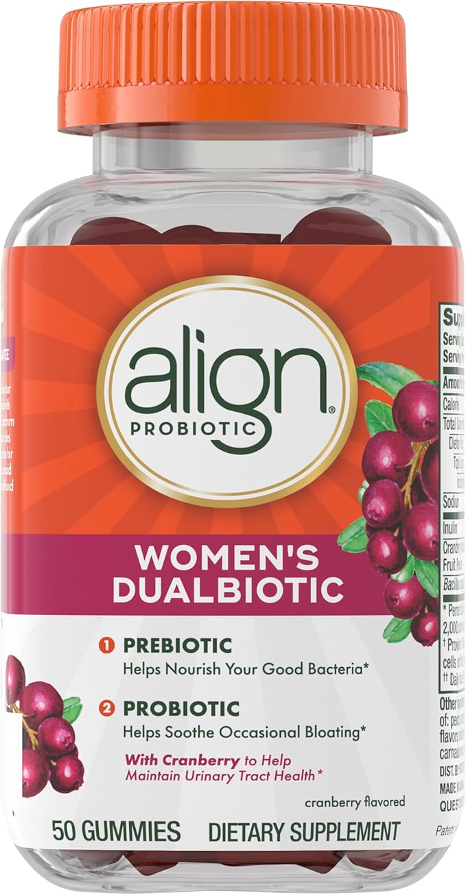 Align Women's Health, Prebiotic + Probiotic, with Cranberry for Feminine Health, Help Nourish & Add Good Bacteria for Digestive Health, 50 Gummies