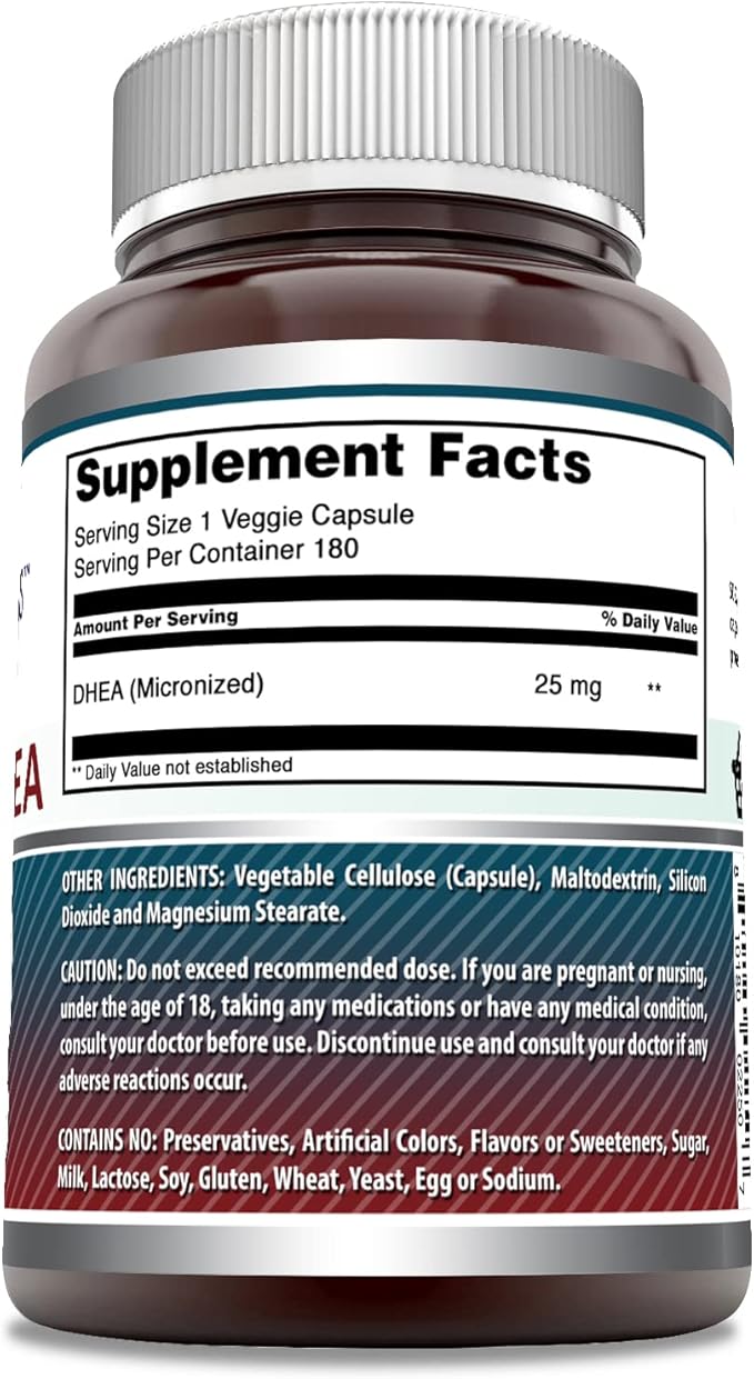 Amazing Formulas Micronized DHEA 25mg 180 Veggie Capsules Supplement | Non-GMO | Gluten Free | Made in USA | Ideal for Vegetarians | Dehydroepiandrosterone Capsules for Men & Women (1 Pack)