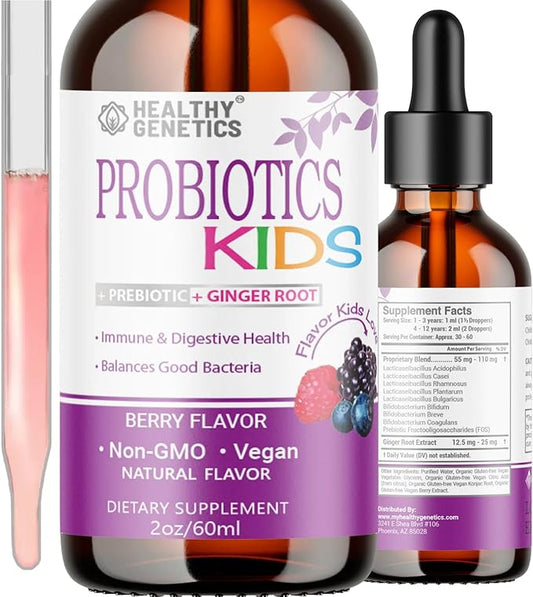 Liquid Probiotics for Kids & Toddlers | + Prebiotic + Ginger Root | Acidophilus Probiotic | Dairy Free | Vegan | Non-GMO | Gluten Free | 30-60 Servings