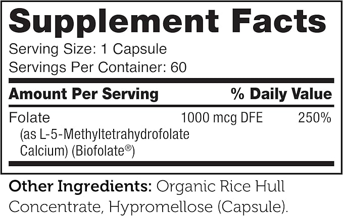 Zahler Methylfolate - Supports Healthy Fetal Development and Genetic Health - Methylated Folic Acid from 1000 mcg DFE L-Methylfolate - Kosher Non GMO Methyl Folate Supplement for Women (60 Capsules)