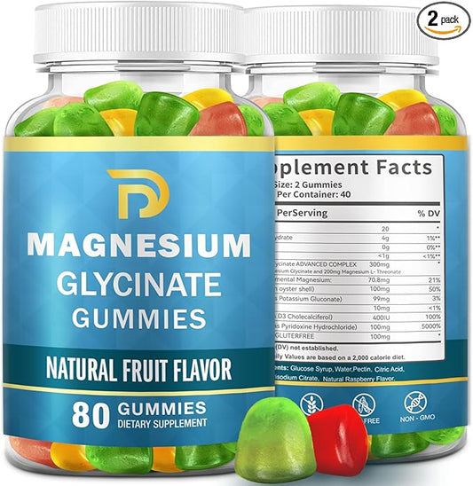 (2 Packs) Magnesium Glycinate Gummies for Adults & Kids,Calm Magnesium Gummies for Sleep,Magnesium Malate chewable 400mg, Stress & Muscle Relief,Relaxation,Sugar Free Magnesium Potassium Supplement