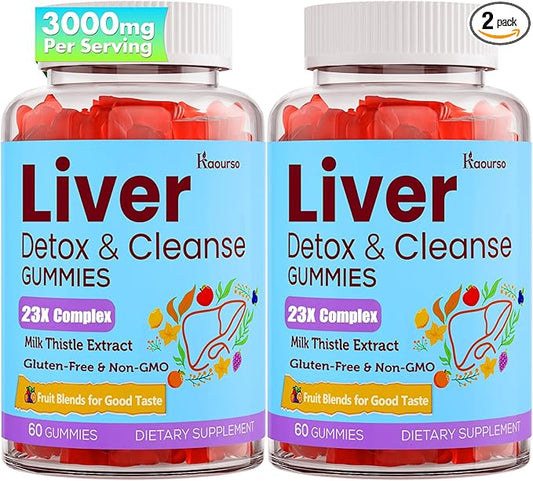 3000mg Liver Cleanse Detox & Repair Gummies | Milk Thistle 2000mg with Turmeric Dandelion Root & Artichoke for Liver Detox, Liver Support & Renew, Antioxidant, Gut, Skin - Fruit Flavor, 120 Gummies