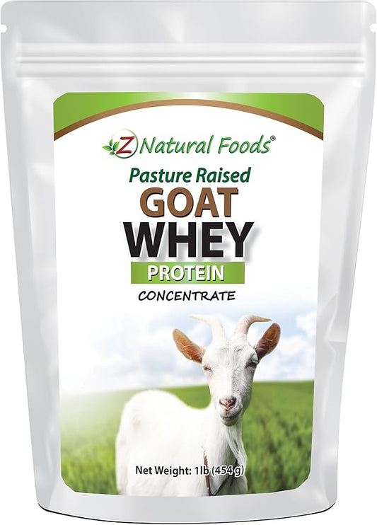 Z Natural Foods Goat Whey Protein Powder Concentrate - Undenatured, Unflavored, Pasture Raised Whey - Clean Goat Protein Powder with Vital Proteins for Weight Management, Immune Support, Fitness, 1 lb