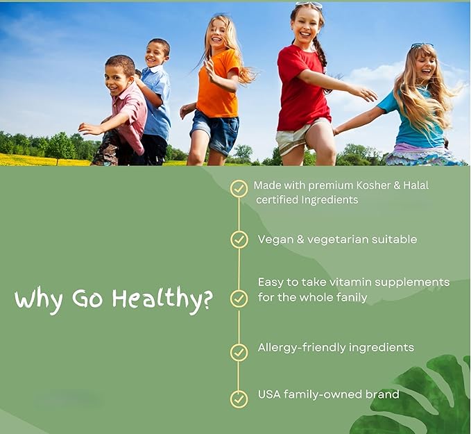 Go Healthy Kids Multivitamin Gummies – Toddler & Children's Vitamin Gummy Supplement, Growth & Immune Support – Kosher, Halal, Non-GMO, Gluten-Free, Delicious Fruit Flavor - 30 Servings
