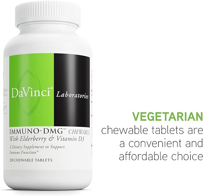 Davinci Labs Immuno-DMG Chewable with Elderberry and Vitamin D3 - Dietary Supplement to Support Cell and Immune Health* - with Vitamin C, D3, E, Black Elderberry, DMG and More - 120 Chewable Tablets