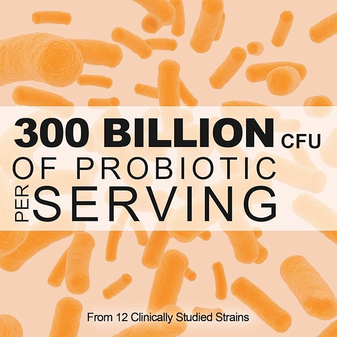 300 Billion CFU Probiotics - Probiotics for Women and Men, 12 Probiotic Strains Plus Prebiotic, for Immune & Digestive, Gut Health, Gas Bloating, Shelf Stable - 60 Caps