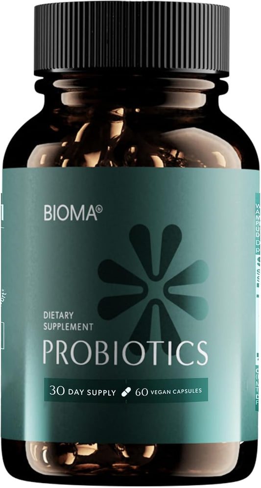 BIOMA Probiotics for Digestive Health, 3 in 1 Gut Health Probiotics and Prebiotics/Postbiotics, Slow Release Synbiotic Probiotic Capsules for Gut Health Multi Enzyme - New Improved Formula (60 Caps)