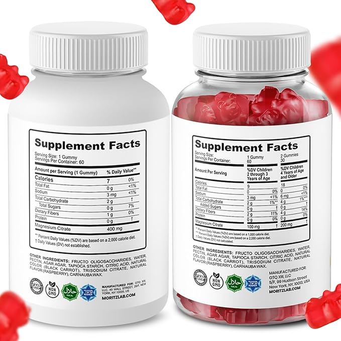 DR. MORITZ Calm Magnesium Gummies for Adults (400mg, 60 Count) and Kids Magnesium Gummies (60 Count) - for Relaxation Support - Sugar-Free & Non-GMO - Raspberry Flavor