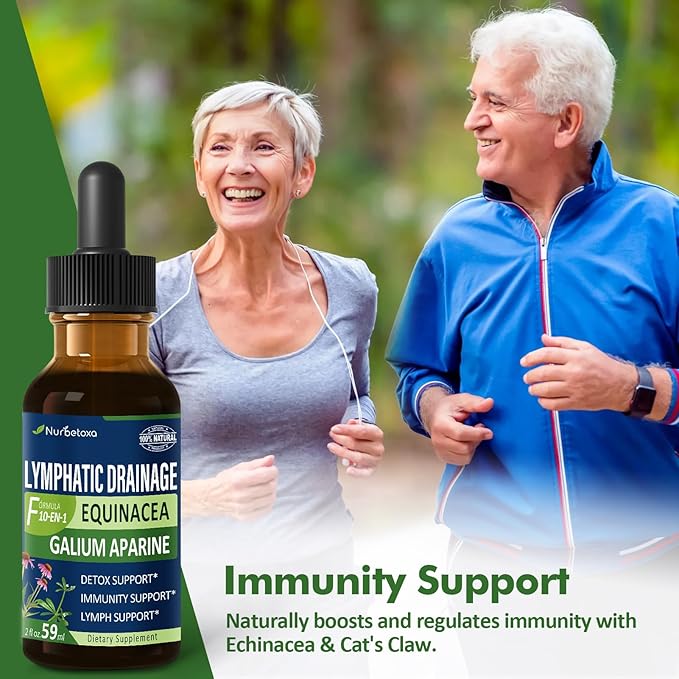 Cleavers Lymphatic Drainage Drops for Lymph System Detox Cleanse, Lymphedema Support Supplement Formula w/Echinacea, Cat’s Claw, Red Clover Extract Tincture, Use with Lymph Massage Tool. 2oz