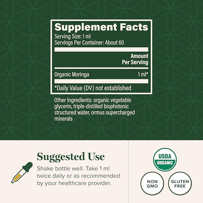 Global Healing Organic Moringa Oleifera Extract Liquid Drops, Moringa Supplement-Vegan from Tree Leaves-Max Absorption of Vitamins and Minerals- More Potency Than Powder Form (2 Fl Oz)