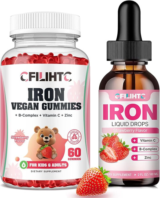 Liquid Iron Supplement for Women & Men, Iron Gummies for Kids & Adults