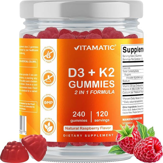 Vitamatic Vitamin D3 K2 with Calcium Gummies - 240 Count - Non-GMO, Gluten Free