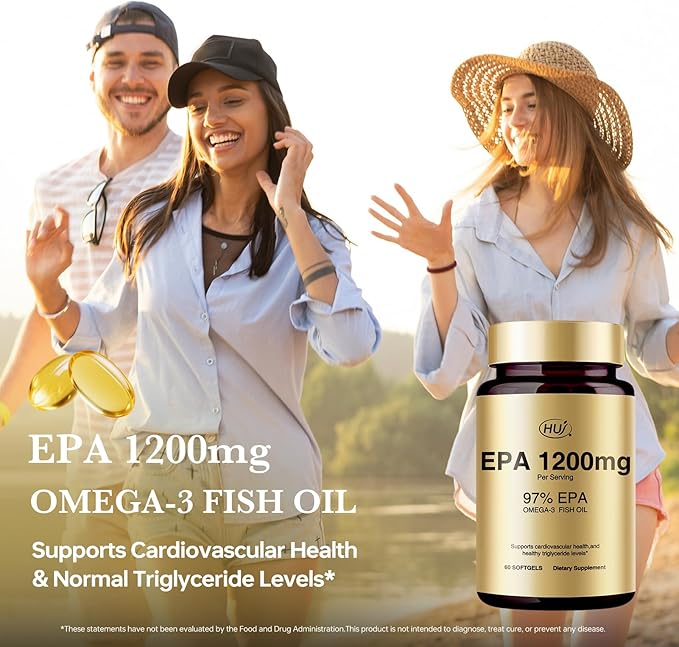 HUJ 97% EPA Omega-3 Fish Oil - 1200mg EPA Fish Oil, Wild-Caught, Sustainably Sourced - Suppprts Cardiovascular Health & Healthy Triglyceride lewels* - 60 Softgels