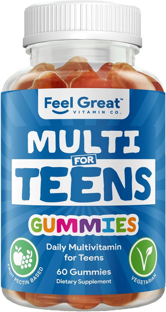 Feel Great Teen Multivitamin Gummies | Citrus & Strawberry Flavor for Teen Boys & Girls | for Bone, Muscle & Immune Support | Vegetarian | 30-Day Supply