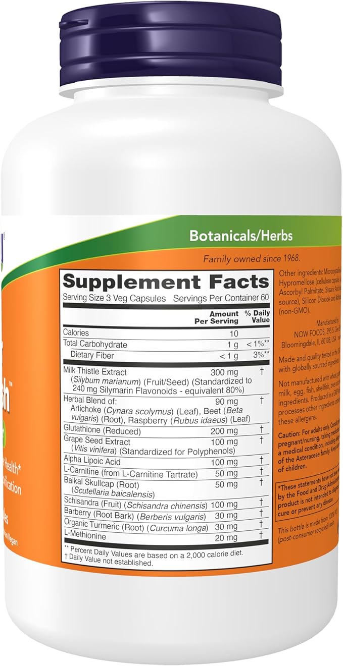 NOW Foods Supplements, Liver Refresh™ with Milk Thistle Extract and unique Herb-Enzyme blend, 180 Veg Capsules